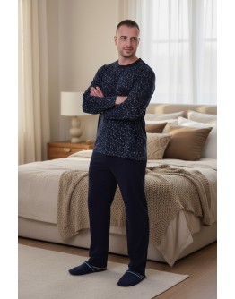 Vīriešu pidžama Kokvilnas ar pogām ar garām biksēm ar garām piedurknēm ļoti lielie izmēri 11201S  XL-6XL