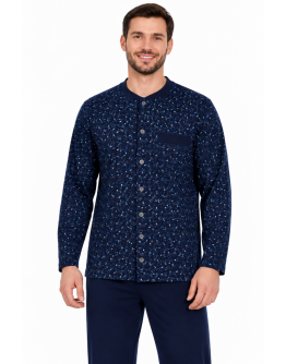 Vīriešu kokvilnas pidžama ar pogām, garās bikses, 100% kokvilna, M–6XL, 11201
