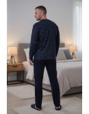 Vīriešu pidžama Kokvilnas ar pogām ar garām biksēm ar garām piedurknēm ļoti lielie izmēri 11201S  XL-6XL