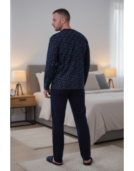 Vīriešu pidžama Kokvilnas ar pogām ar garām biksēm ar garām piedurknēm ļoti lielie izmēri 11201S  XL-6XL