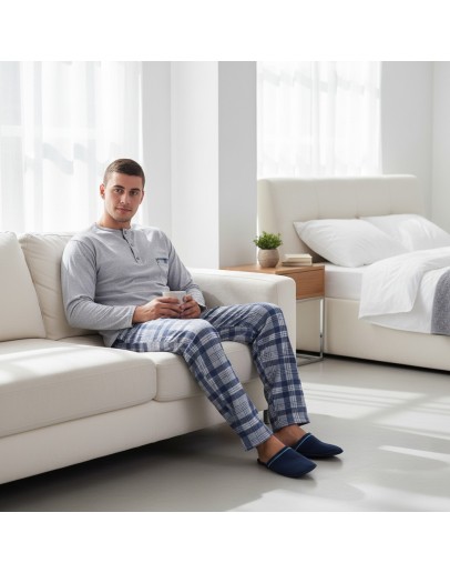 Vīriešu pidžama Kokvilnas ar garām biksēm lielie izmēri 11236S M-6XL