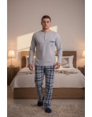 Vīriešu pidžama Kokvilnas ar garām biksēm lielie izmēri 11236S M-6XL