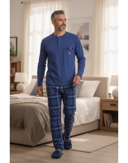 Vīriešu pidžama Kokvilnas ar garām biksēm lielie izmēri 11236Sn M-6XL