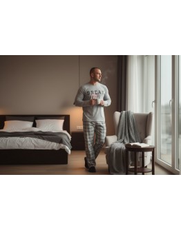 Vīriešu pidžama Kokvilnas ar garām biksēm lielie izmēri  11248S S-4XL