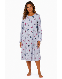 Sieviešu naktskrekls ar garām piedurknēm un pogām, 100% kokvilna, garums zem ceļgala, lielie izmēri 2XL-6XL, 11544B