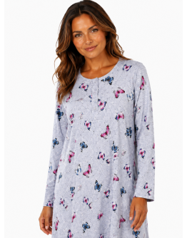 Sieviešu naktskrekls ar garām piedurknēm un pogām, 100% kokvilna, garums zem ceļgala, lielie izmēri 2XL-6XL, 11544B