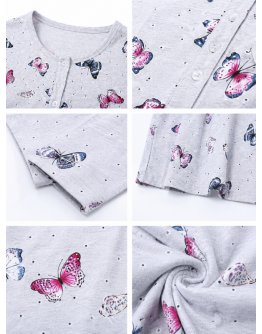 Sieviešu naktskrekls ar garām piedurknēm un pogām, 100% kokvilna, garums zem ceļgala, lielie izmēri 2XL-6XL, 11544B