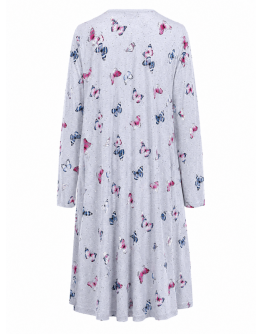 Sieviešu naktskrekls ar garām piedurknēm un pogām, 100% kokvilna, garums zem ceļgala, lielie izmēri 2XL-6XL, 11544B