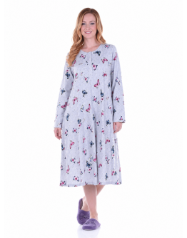 Sieviešu naktskrekls ar garām piedurknēm un pogām, 100% kokvilna, garums zem ceļgala, lielie izmēri 2XL-6XL, 11544B