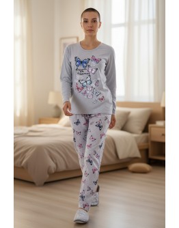 Sieviešu pidžama  ar garām biksēm Kokvilnas  lielie izmēri  11638 S-4XL