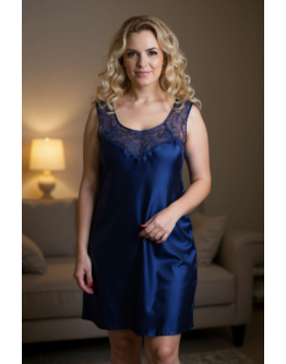 Eleganta, liela izmēra īsa naktskrekls no augstas kvalitātes satīna ar platām lencēm un maigu mežģīni 1200Ts L-6XL