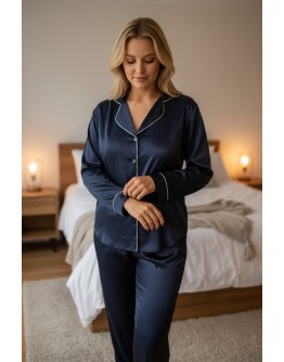 Elegants sieviešu pidžama no augstākās kvalitātes satīna. Klasisks atlocāms apkaklis, pogu aizdare 1208Ts M-XL