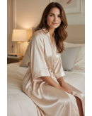 Garš sieviešu halāts no augstas kvalitātes satīna — viegls, zīdains, ar jostu. 1214Sp M-4XL