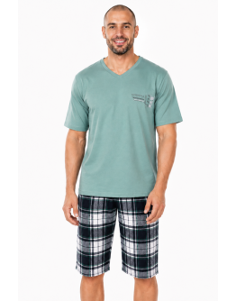 Vīriešu kokvilnas pidžama ar rūtainiem šortiem, 100% kokvilna, 12308KZn, 3/4, M–4XL