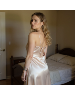 Eleganta, īsa naktskrekls no augstas kvalitātes satīna ar regulējamiem lencēm un maigu mežģīni 1286Sp M-4XL