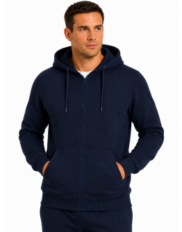 Sporta jaka ar rāvējslēdzēju un kapuci, tumši zila, 80% kokvilna, unisex, S–4XL