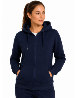Sporta jaka ar rāvējslēdzēju un kapuci, tumši zila, 80% kokvilna, unisex, S–4XL