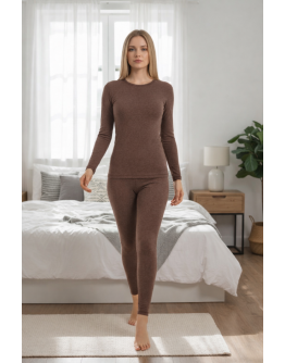 Sieviešu termoveļa pilsētai Krekliņš ar garām piedurknēm vilna Kafijas krāsa lielie izmēri  31001Kf S-4XL