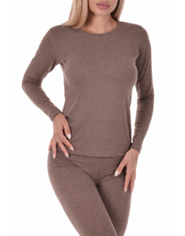 Sieviešu termoveļa pilsētai Krekliņš ar garām piedurknēm vilna Kafijas krāsa lielie izmēri  31001Kf S-4XL