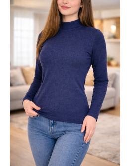 Sieviešu termo džemperis zils ar apkakli S–4XL 35001Sn Made in EU