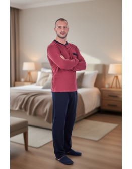 Vīriešu pidžama Kokvilnas mājas kostīms ar garām biksēm silts lielie izmēri 41294B  M-4XL