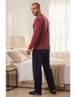 Vīriešu pidžama Kokvilnas mājas kostīms ar garām biksēm silts lielie izmēri 41294B  M-4XL