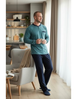 Vīriešu pidžama Kokvilnas mājas kostīms ar garām biksēm silts lielie izmēri 41294Z M-4XL