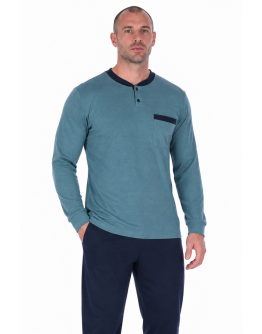 Vīriešu silta kokvilnas pidžama ar garām piedurknēm un garām biksēm M–4XL 41294Z