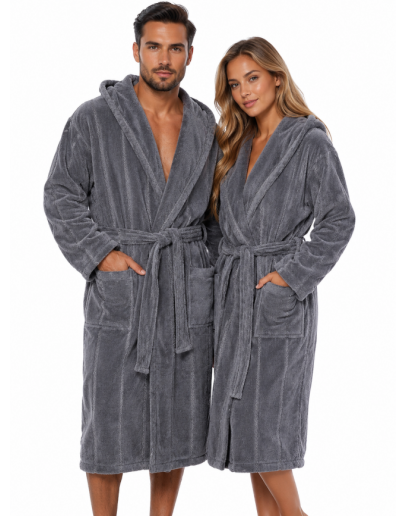 Kokvilnas frotē halāts ar kapuci (unisex) Kokvilnas frotē halāts ar kapuci (unisex)