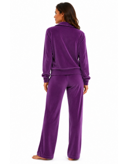 Sieviešu velūra mājas kostīms ar rāvējslēdzēju un kabatām, violets, 70% kokvilna, izmēri M-4XL 51669L