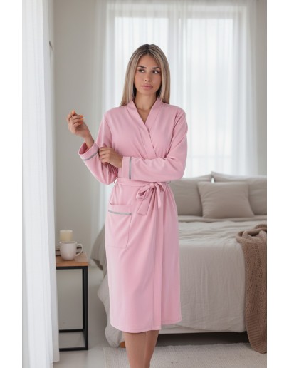 Sieviešu halāts no kokvilnas un viskozes, Rozā, Mājīgs un stilīgs halāts ar garām piedurknēm no mīksta, elpojoša materiāla. 81011R M-4XL