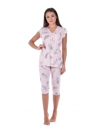 Sieviešu pidžama kokvilnas viskozes ar īsām biksēm plāna elpojoša  lielie izmēri  82019P M-6XL