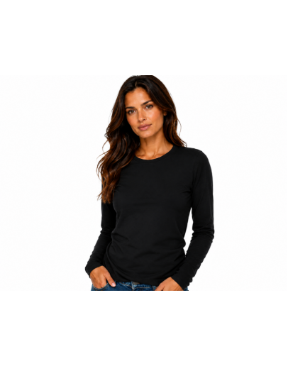 Sieviešu melns T-krekls ar garām piedurknēm 95% kokvilna 5% elastāns S–4XL Sieviešu melns T-krekls ar garām piedurknēm 95% kokvilna 5% elastāns S–4XL