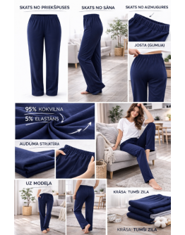 Sieviešu Plānas bikses tumši zilā krāsā no kokvilnas 91080ts M-6XL