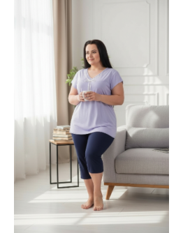 Sieviešu pidžama kokvilnas ar īsām biksēm plāna elpojoša  lielie izmēri  92019L M-6XL