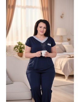 Sieviešu pidžama kokvilnas ar garām biksēm plāna elpojoša  lielie izmēri  92021DTs M-6XL