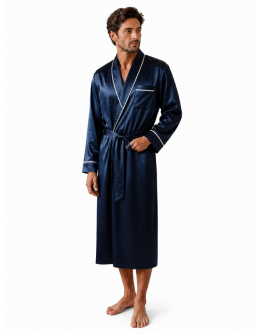 Vīriešu halāts no kokvilnas satīna ar jostu, garš, L–4XL, 1230Ts