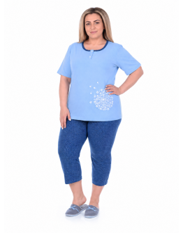 Sieviešu kokvilnas pidžama ar biksēm 7/8 (bridžiem), 12506Sn, M–6XL