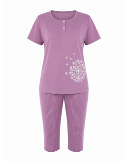 Sieviešu kokvilnas pidžama ar biksēm 7/8 (bridžiem), 12506L, M–6XL