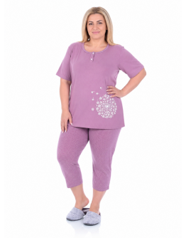 Sieviešu kokvilnas pidžama ar biksēm 7/8 (bridžiem), 12506L, M–6XL
