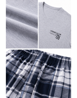 Vīriešu kokvilnas pidžama ar rūtainām biksēm, 100% kokvilna, 12308Sr, M–4XL