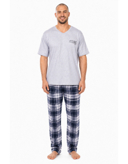 Vīriešu kokvilnas pidžama ar rūtainām biksēm, 100% kokvilna, 12308Sr, M–4XL