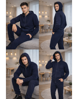 Sporta jaka ar rāvējslēdzēju un kapuci (80% kokvilna), tumši zila, unisex, 80% kokvilna, lieli izmēri, 20306Sn, S–4XL.