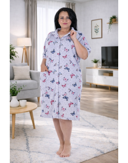 Sieviešu halāts ar pogām Kokvilnas lielie izmēri 12676B XL-6XL