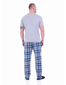 Vīriešu kokvilnas pidžama ar rūtainām biksēm, 100% kokvilna, 12248D, S–2XL