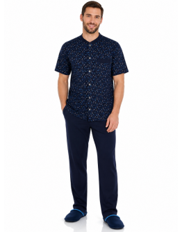 Vīriešu kokvilnas pidžama ar pogām, īsām piedurknēm, garās bikses, 100% kokvilna, M–6XL 12201S 