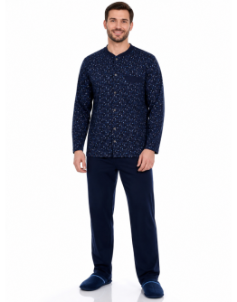 Vīriešu kokvilnas pidžama ar pogām, garās bikses, 100% kokvilna, M–6XL, 11201