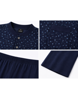 Vīriešu kokvilnas pidžama ar pogām, īsām piedurknēm, garās bikses, 100% kokvilna, M–6XL 12201S 