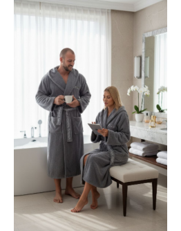 Vīriešu un sieviešu stilīgs, silts un mīksts kokvilnas (mikro kokvilnas) frotes halāts ar kapuci. Pieejami lieli izmēri. 500Sr  Unisex.